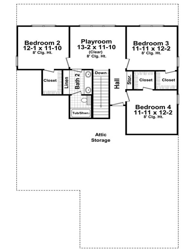 Floor Plan Second Story of Craftsman Plan #141-1209