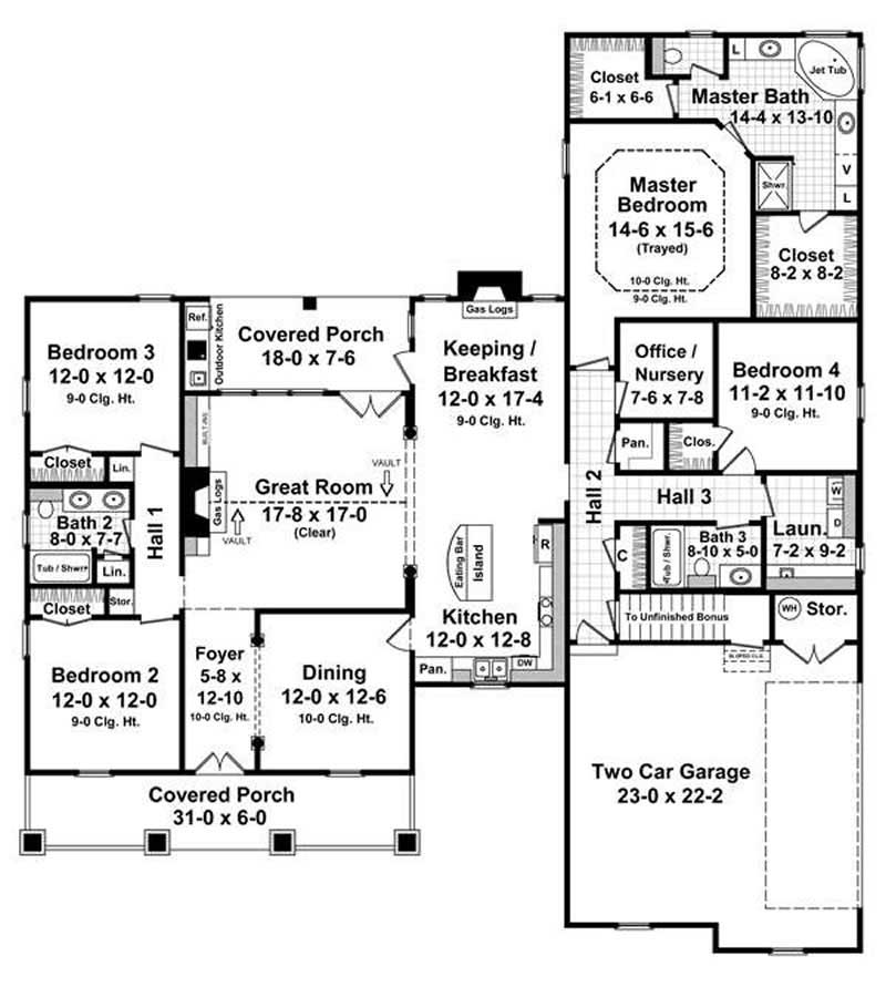 Floor Plan First Story of Country Plan #141-1211