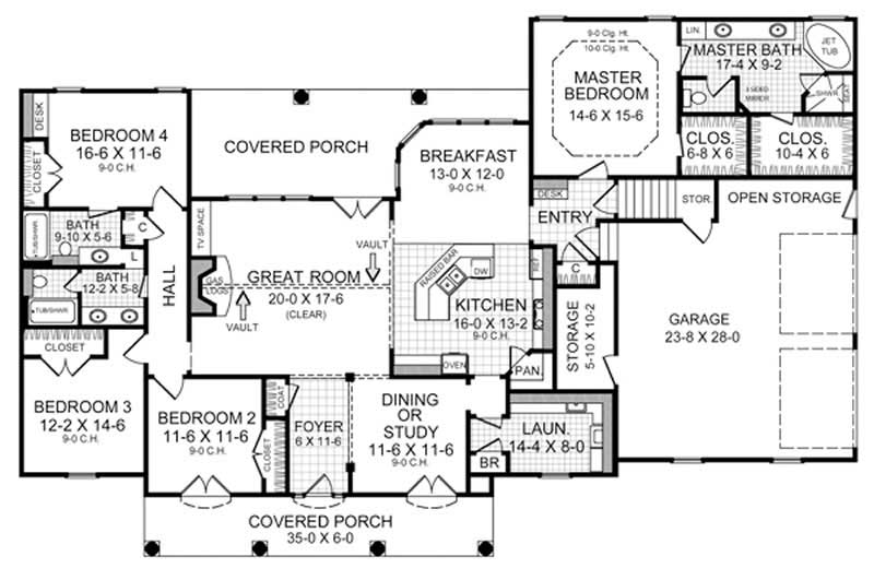 Floor Plan First Story of Country Plan #141-1212