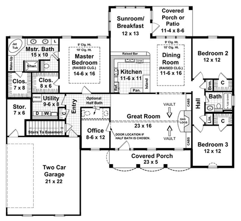 Floor Plan First Story of Country Plan #141-1215