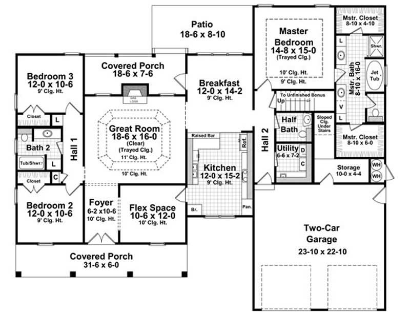 Floor Plan First Story of Acadian Plan #141-1216