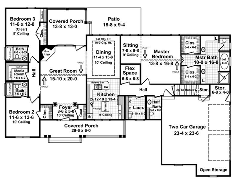 Floor Plan First Story of Country Plan #141-1218