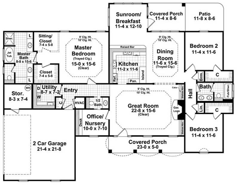 Floor Plan First Story of Country Plan #141-1219