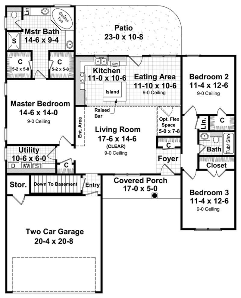 Floor Plan First Story of Acadian Plan #141-1221