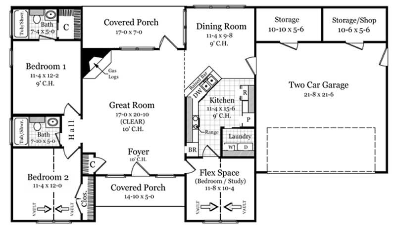 Floor Plan First Story of Country Plan #141-1224
