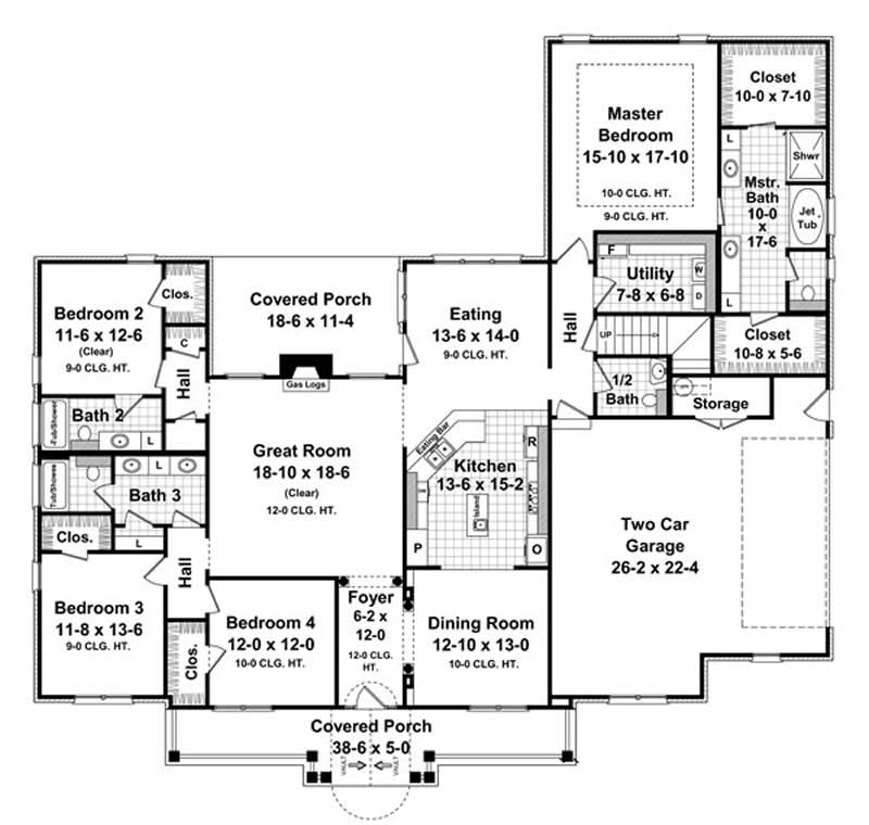 Floor Plan First Story of Country Plan #141-1225