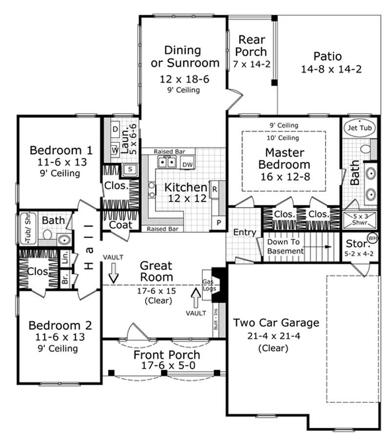 Floor Plan First Story of Acadian Plan #141-1231