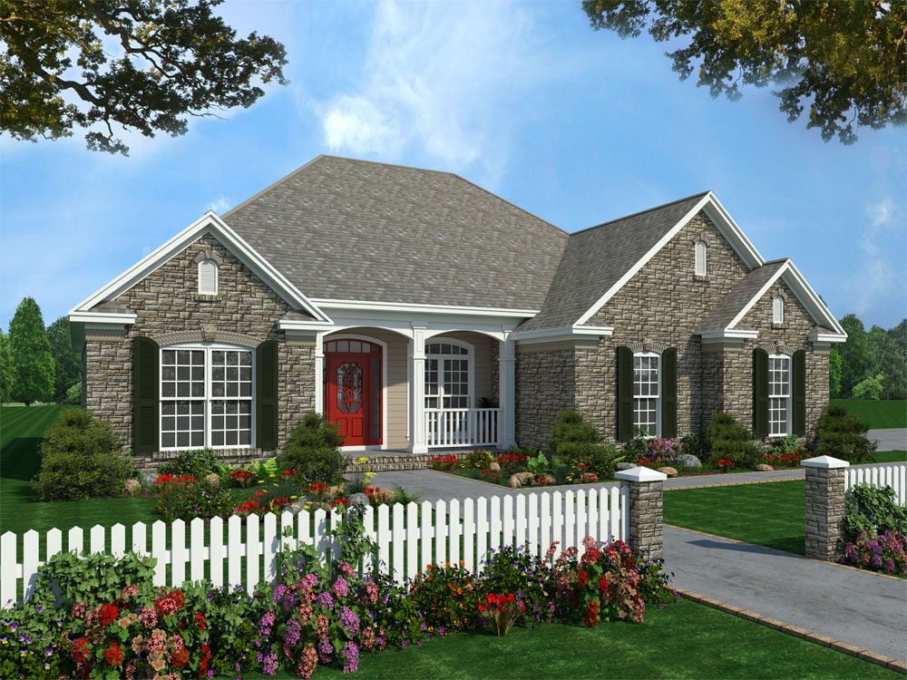 Front elevation of Acadian home (ThePlanCollection: House Plan #141-1231)