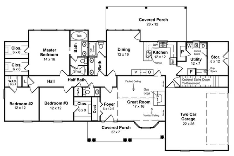 Floor Plan First Story of Country Plan #141-1232
