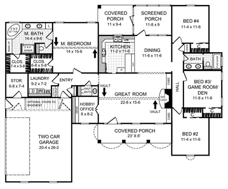 Floor Plan First Story of Country Plan #141-1233