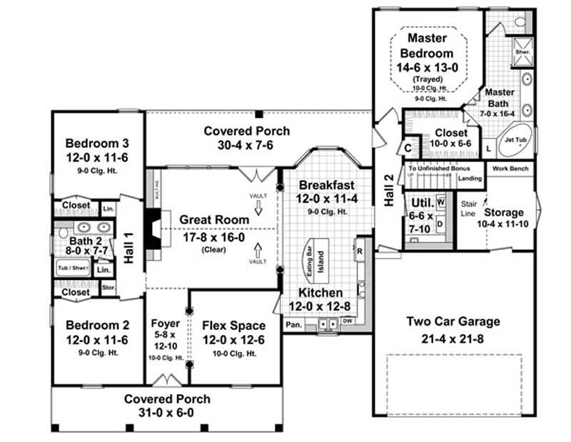 Floor Plan First Story of Country Plan #141-1234