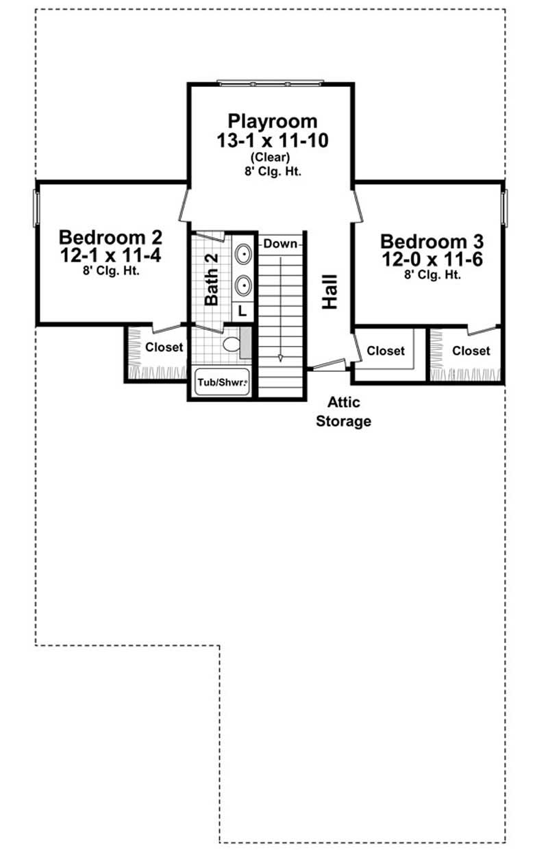 Floor Plan Second Story of Country Plan #141-1235