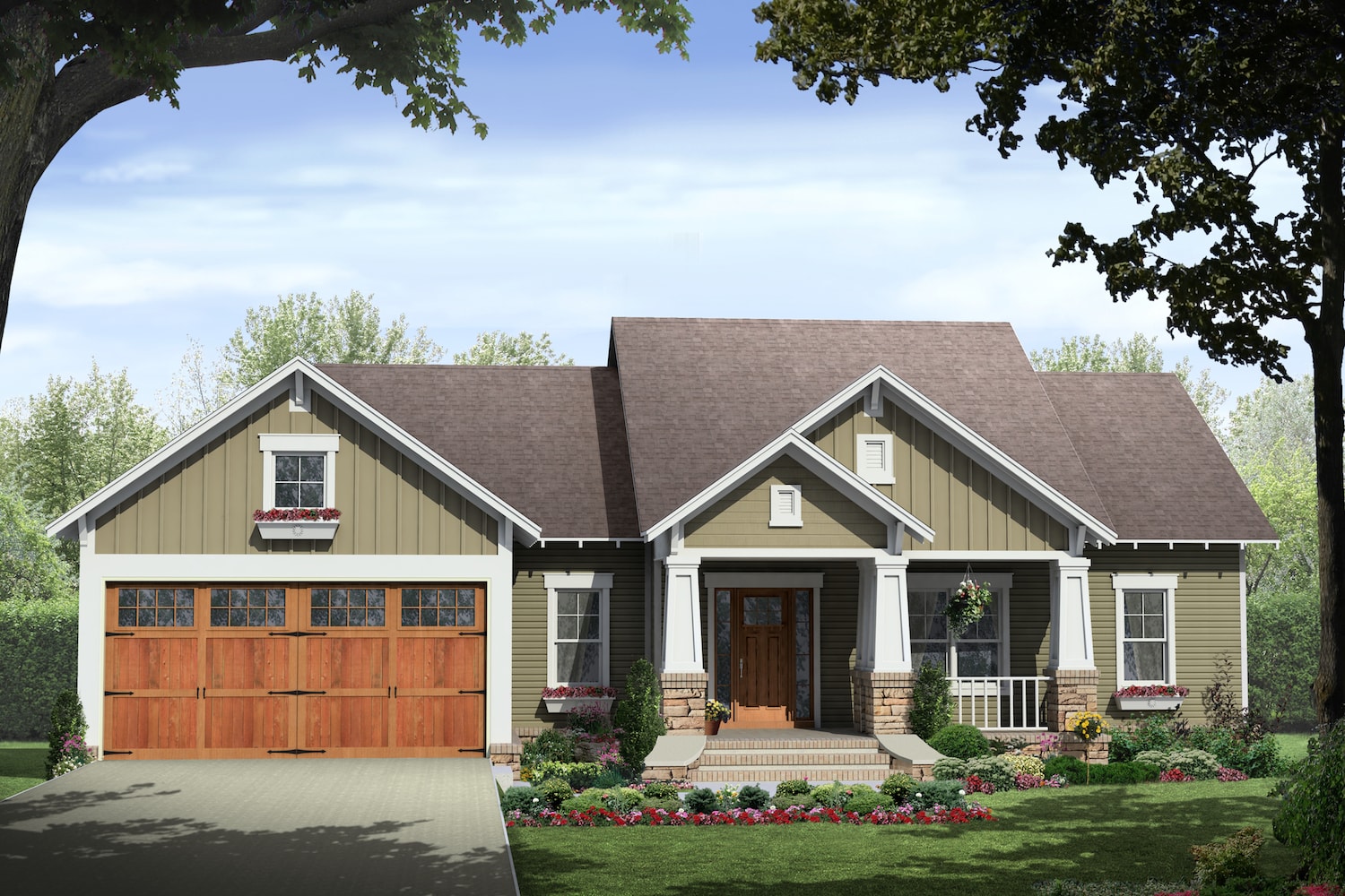 Color rendering of Craftsman Ranch House Plan #141-1238