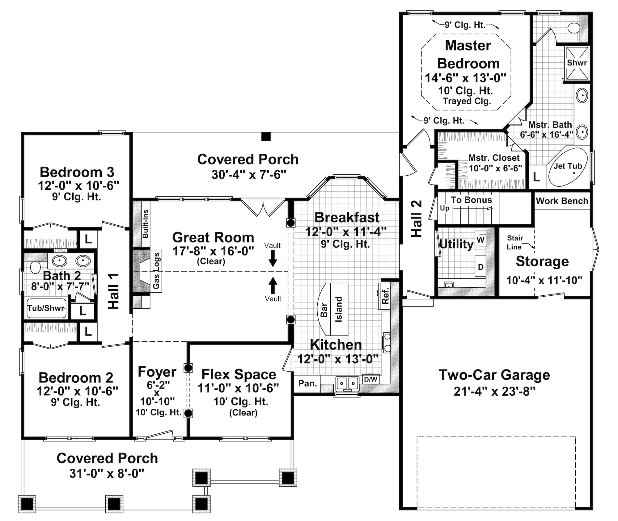 Floor Plan First Story of Ranch Plan #141-1239