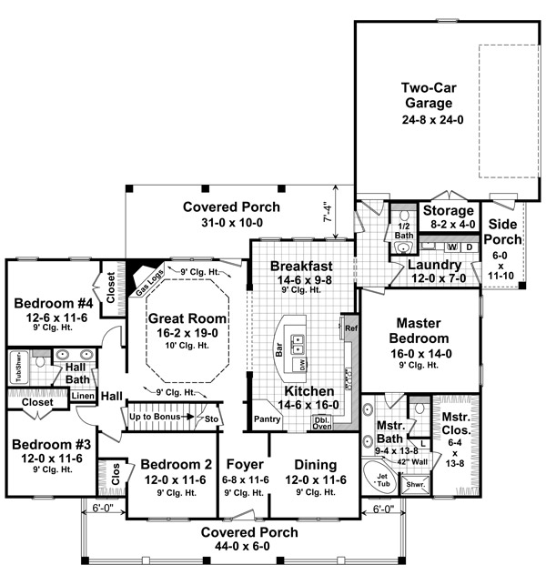 Floor Plan First Story of Country Plan #141-1240