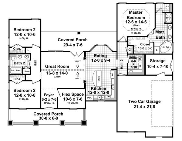 Floor Plan Main Level of Craftsman Plan #141-1241