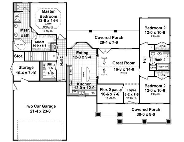 Floor Plan First Story of Craftsman Plan #141-1242