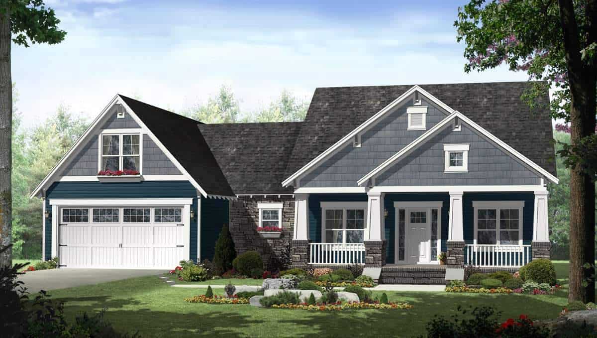Color photograph of Craftsman home plan (ThePlanCollection: House Plan #141-1242)