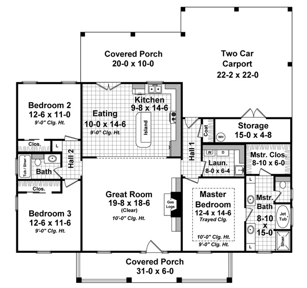 Floor Plan Main Level of Country Plan #141-1243