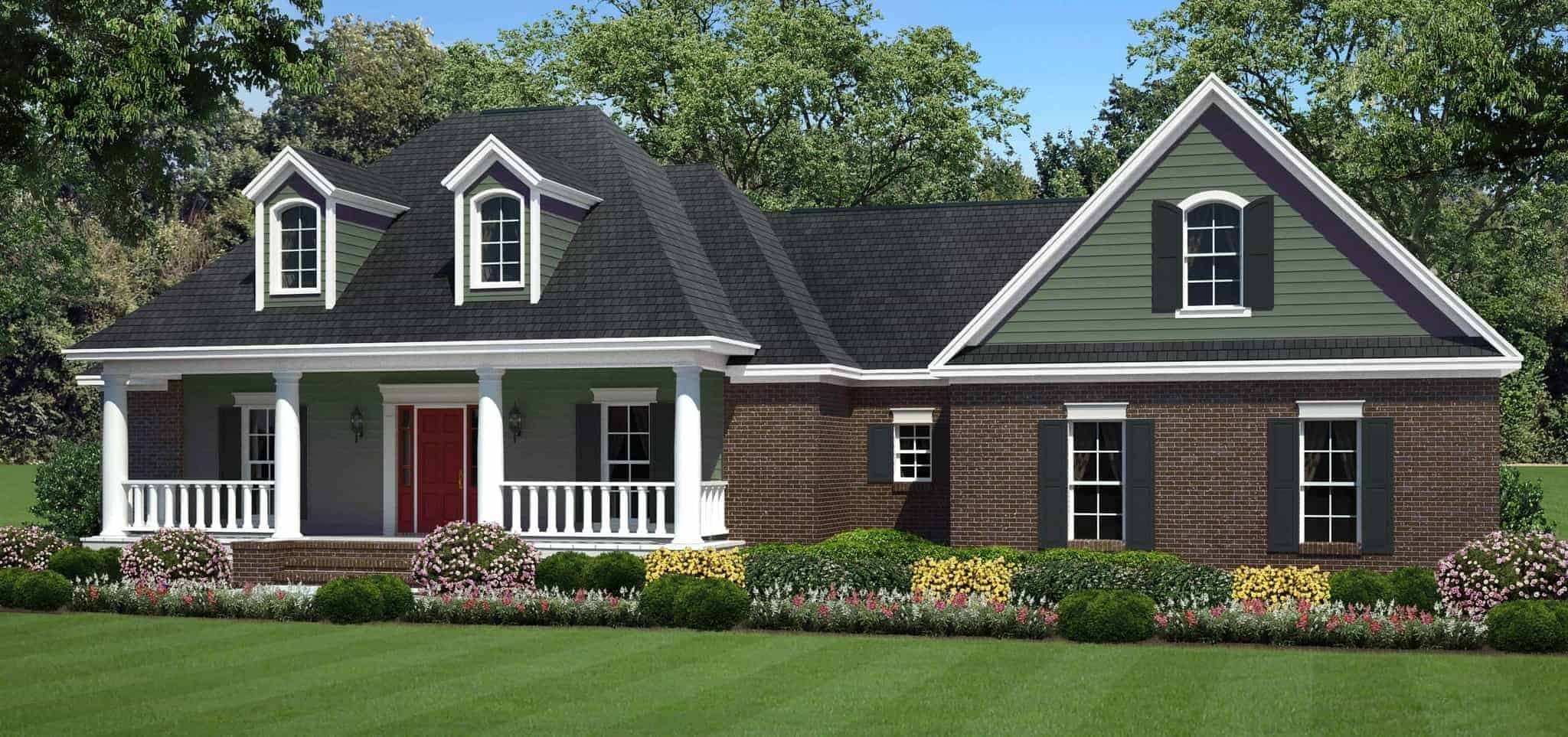 Front elevation of Acadian home (ThePlanCollection: House Plan #141-1244)