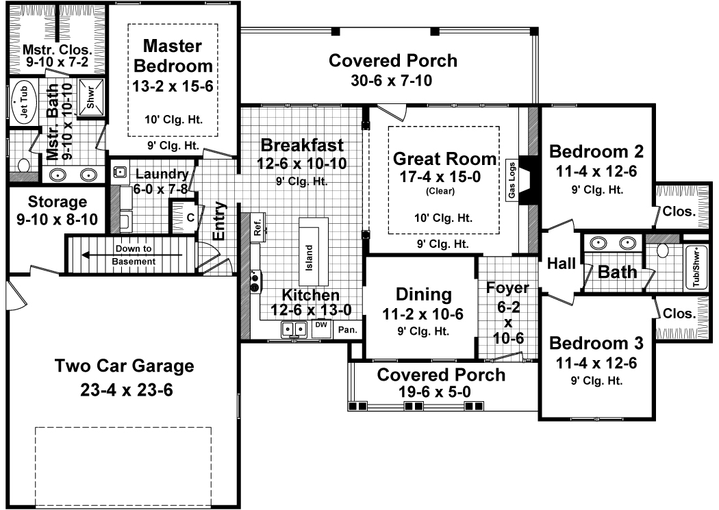 Floor Plan First Story of Craftsman Plan #141-1245