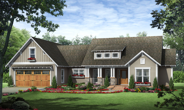 Front elevation of Craftsman home (ThePlanCollection: House Plan #141-1245)
