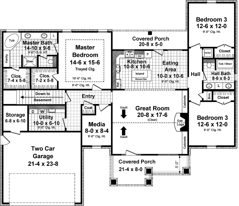 Floor Plan First Story of Craftsman Plan #141-1246