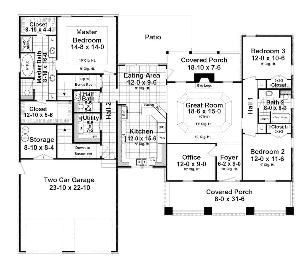 Floor Plan Main Level of Craftsman Plan #141-1247