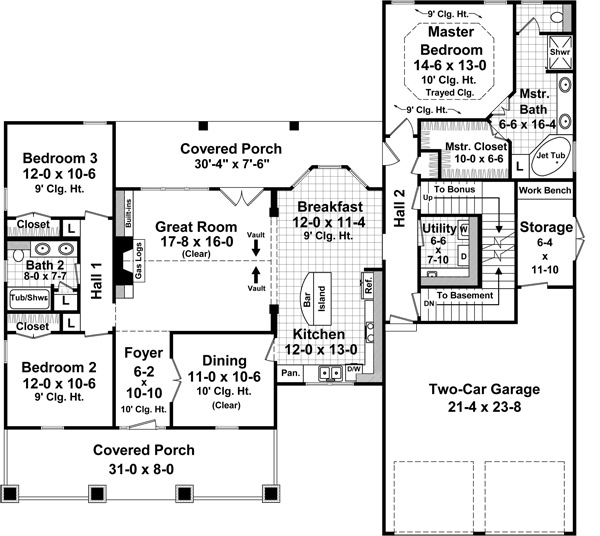 Floor Plan First Story of Craftsman Plan #141-1250