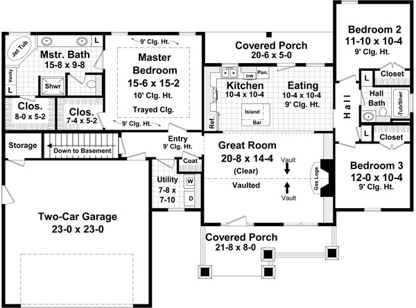 Floor Plan First Story of Craftsman Plan #141-1257