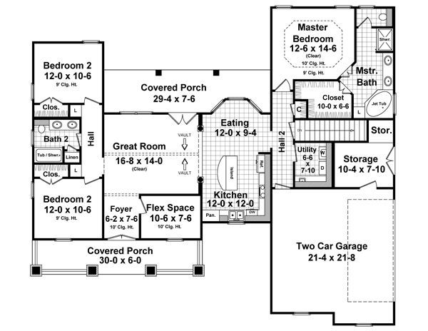 Floor Plan First Story of Craftsman Plan #141-1258