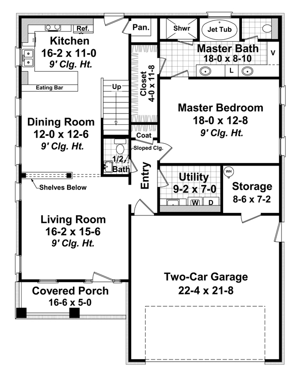 Floor Plan First Story of Craftsman Plan #141-1262