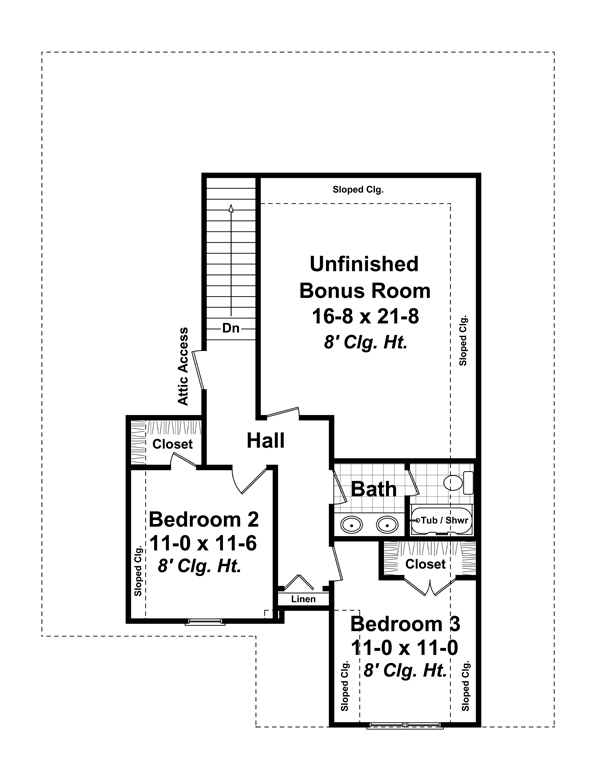 Floor Plan Second Story of Craftsman Plan #141-1262