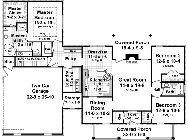 Floor Plan First Story of Country Plan #141-1263