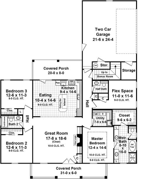 Floor Plan First Story of Acadian Plan #141-1267