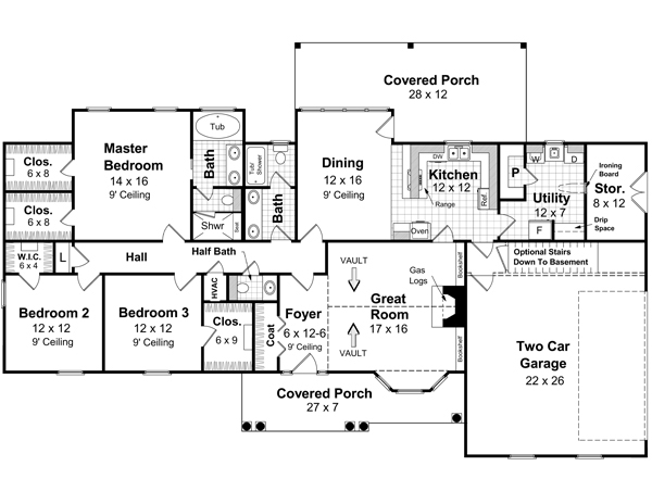 Floor Plan First Story of Ranch Plan #141-1268