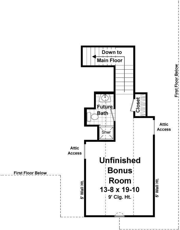 Floor Plan Bonus Room of Acadian Plan #141-1274