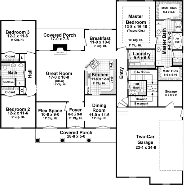 Floor Plan First Story of Acadian Plan #141-1274