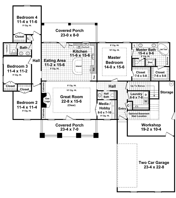 Floor Plan First Story of Craftsman Plan #141-1275