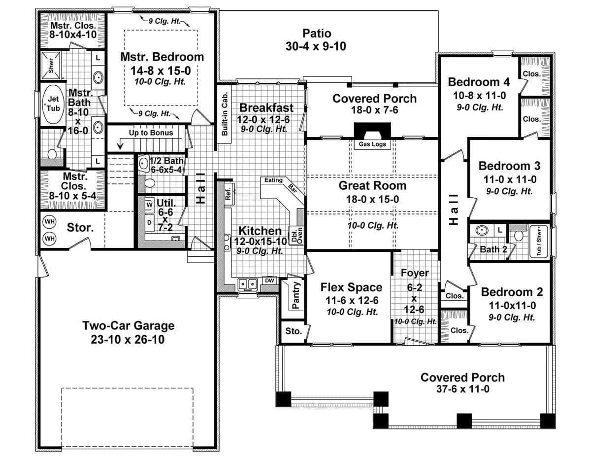Floor Plan First Story of Craftsman Plan #141-1276
