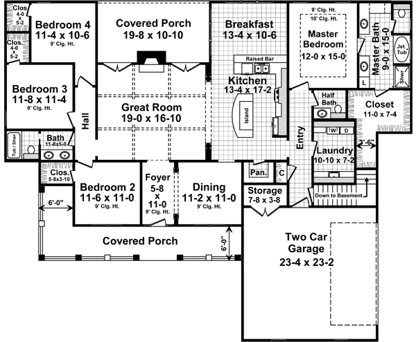 Floor Plan First Story of Country Plan #141-1278