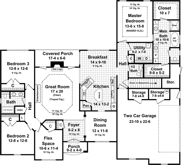 Floor Plan First Story of French Plan #141-1283