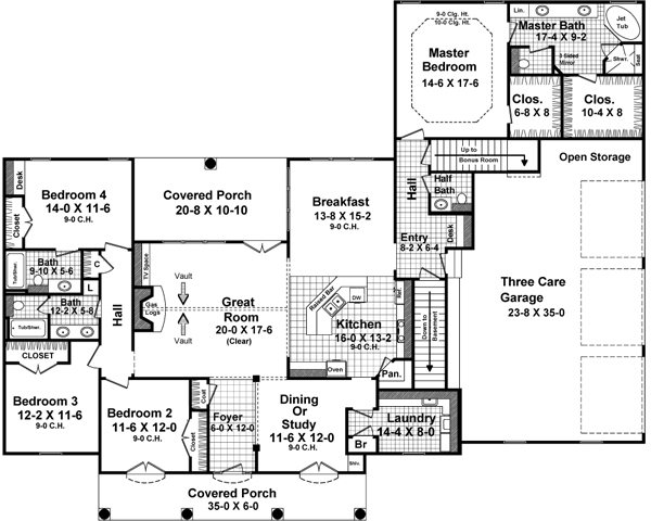 Floor Plan First Story of Country Plan #141-1286