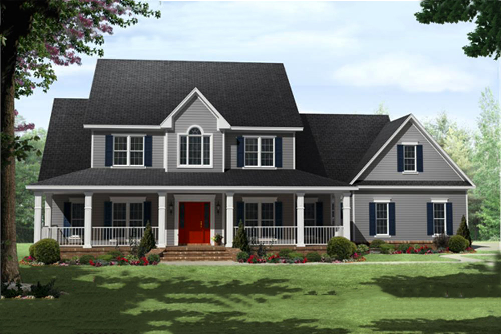 Color rendering of Country home plan (ThePlanCollection: House Plan #141-1287)