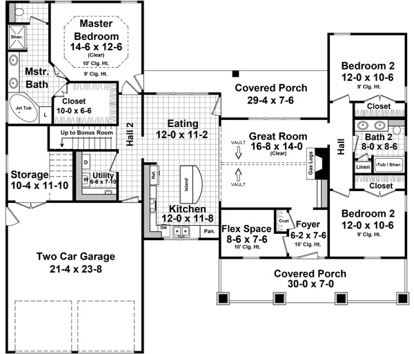 Floor Plan First Story of Craftsman Plan #141-1291