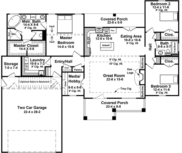 Floor Plan First Story of Craftsman Plan #141-1292
