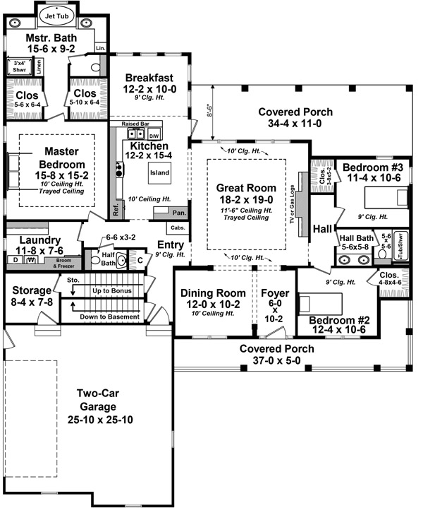 Floor Plan First Story of Country Plan #141-1293