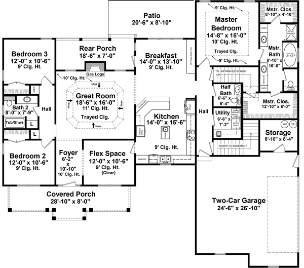 Floor Plan First Story of Country Plan #141-1294