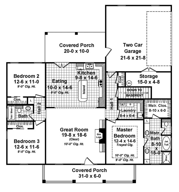 Floor Plan First Story of Country Plan #141-1296