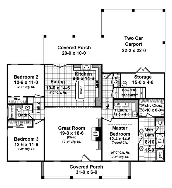 Floor Plan First Story of Country Plan #141-1297
